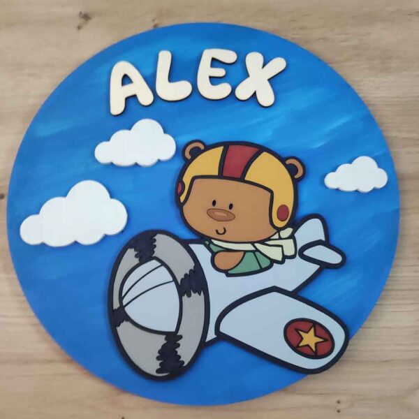 moixinas-AVIONETA-1 Placa infantil personalizada en madera - AVIONETA