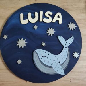 moixinas-BALLENITA Placa infantil personalizada en madera - BALLENITA