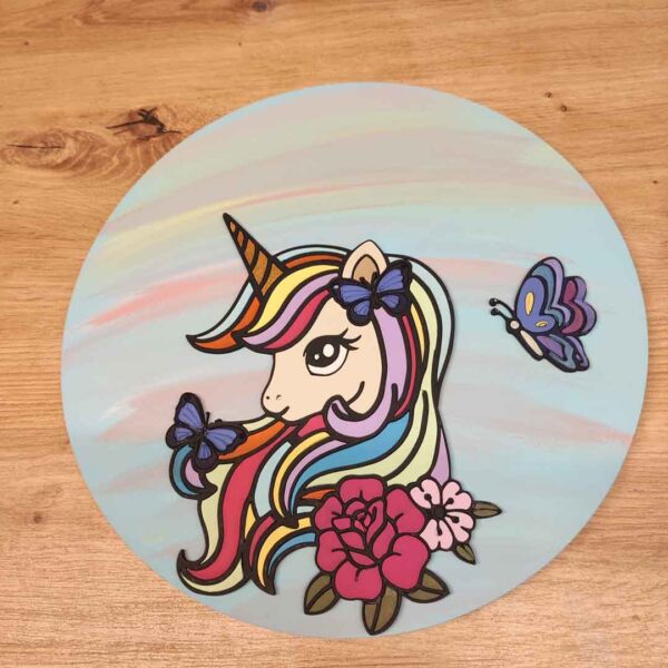 moixinas-CABALLO-UNICORNIO-1 Placa infantil personalizada en madera - UNICORNIO