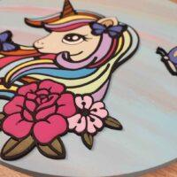 moixinas-CABALLO-UNICORNIO Placa infantil personalizada en madera - UNICORNIO