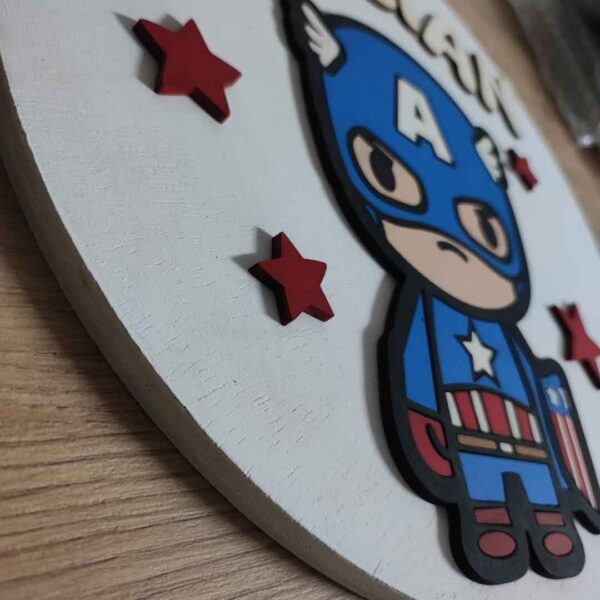 moixinas-CAPITÁN-AMÉRICA Placa infantil personalizada en madera - CAPITAN AMERICA