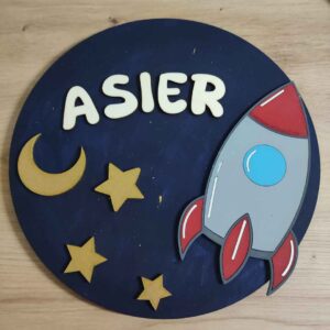 moixinas-COHETE Placa infantil personalizada en madera - COHETE