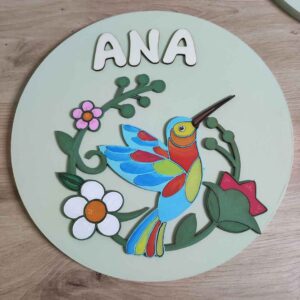 moixinas-COLIBRÍ-1 Placa infantil personalizada en madera - COLIBRÍ