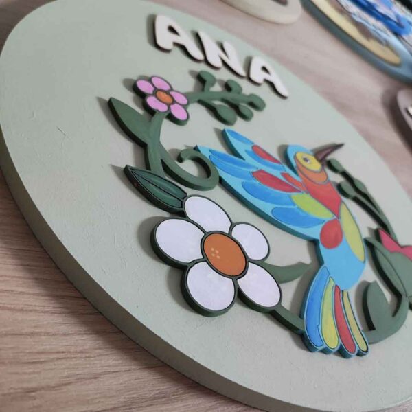 moixinas-COLIBRÍ Placa infantil personalizada en madera - COLIBRÍ