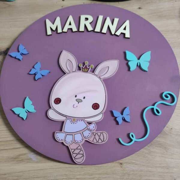 moixinas-CONEJITA-BAILARINA Placa infantil personalizada en madera - BAILARINA
