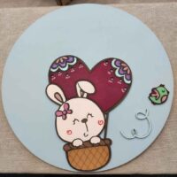 moixinas-CONEJITA-GLOBO Placa infantil personalizada en madera - CONEJA GLOBO