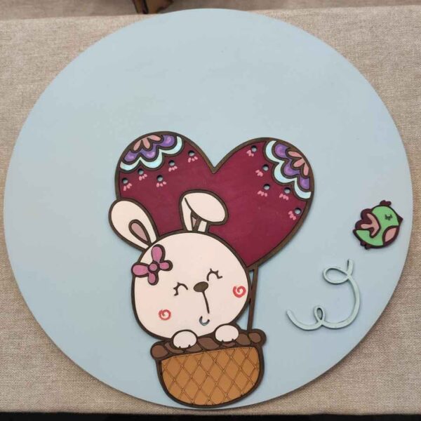 moixinas-CONEJITA-GLOBO Placa infantil personalizada en madera - CONEJA GLOBO