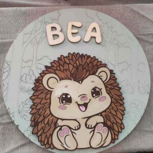 moixinas-ERIZO Placa infantil personalizada en madera - ERIZO