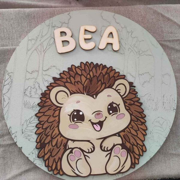 moixinas-ERIZO Placa infantil personalizada en madera - ERIZO