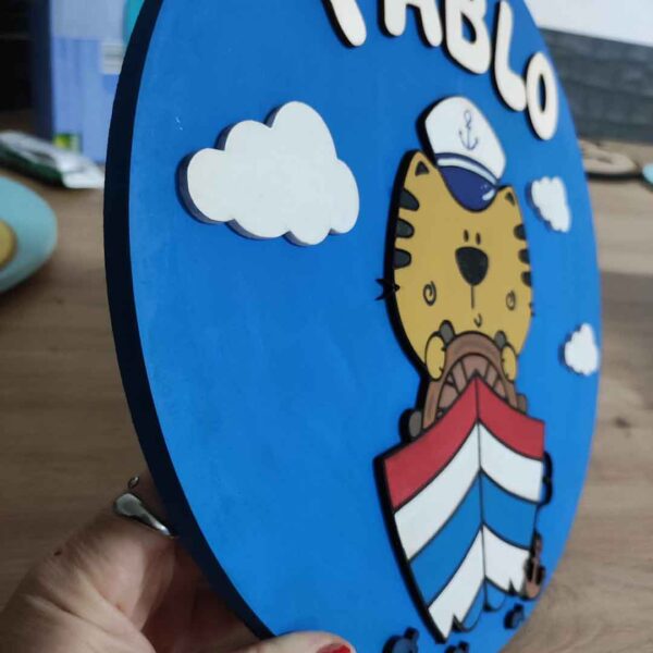 moixinas-GATO-MARINERO Placa infantil personalizada en madera - MARINERO