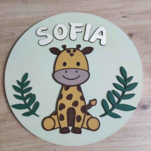 moixinas-JIRAFA-1 Placa infantil personalizada en madera - JIRAFA