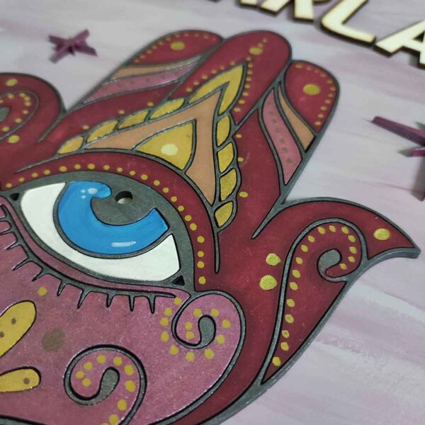 moixinas-MANO-DE-FÁTIMA-ROSA-2 Placa infantil personalizada en madera - MANO DE FÁTIMA ROSA