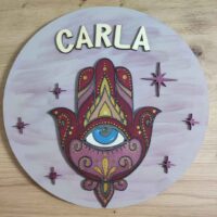 moixinas-MANO-DE-FÁTIMA-ROSA Placa infantil personalizada en madera - MANO DE FÁTIMA ROSA