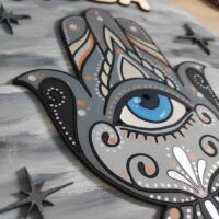moixinas-MANO-FÁTIMA-GRIS Placa infantil personalizada en madera - MANO DE FÁTIMA GRIS
