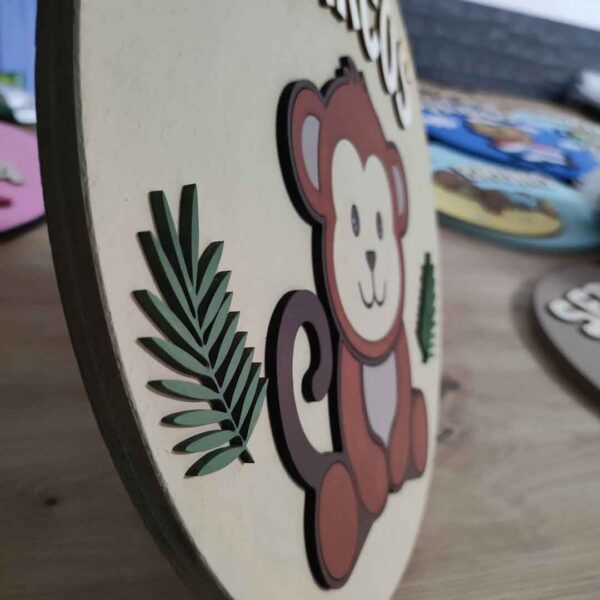 moixinas-MONO Placa infantil personalizada en madera - MONITO