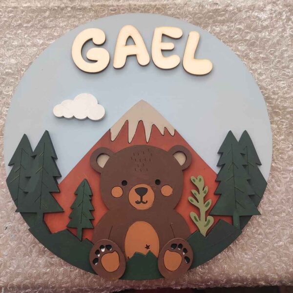 moixinas-OSITO-3D Placa infantil personalizada en madera - OSITO 3D