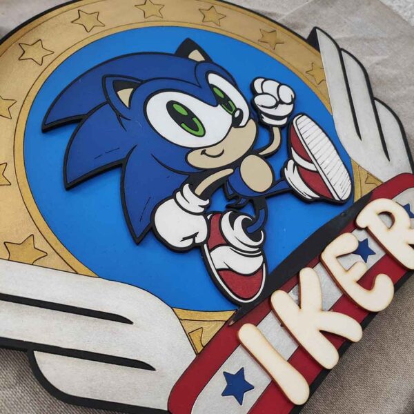 moixinas-SONIC Placa infantil personalizada en madera - SONIC