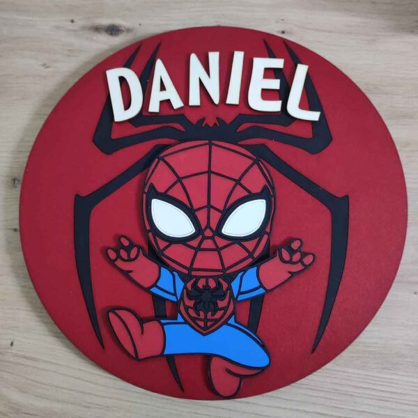 moixinas-SPIDERMAN-1 Placa infantil personalizada en madera - SPIDERMAN
