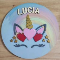 moixinas-UNICORNIO Placa infantil personalizada en madera - UNICORNIO